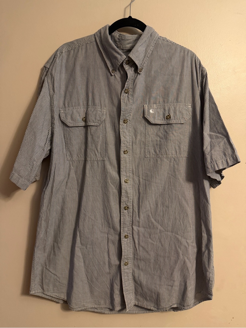 Carhartt Men's Short-Sleeve Button-Down Shirt - Gray/White Pinstripe